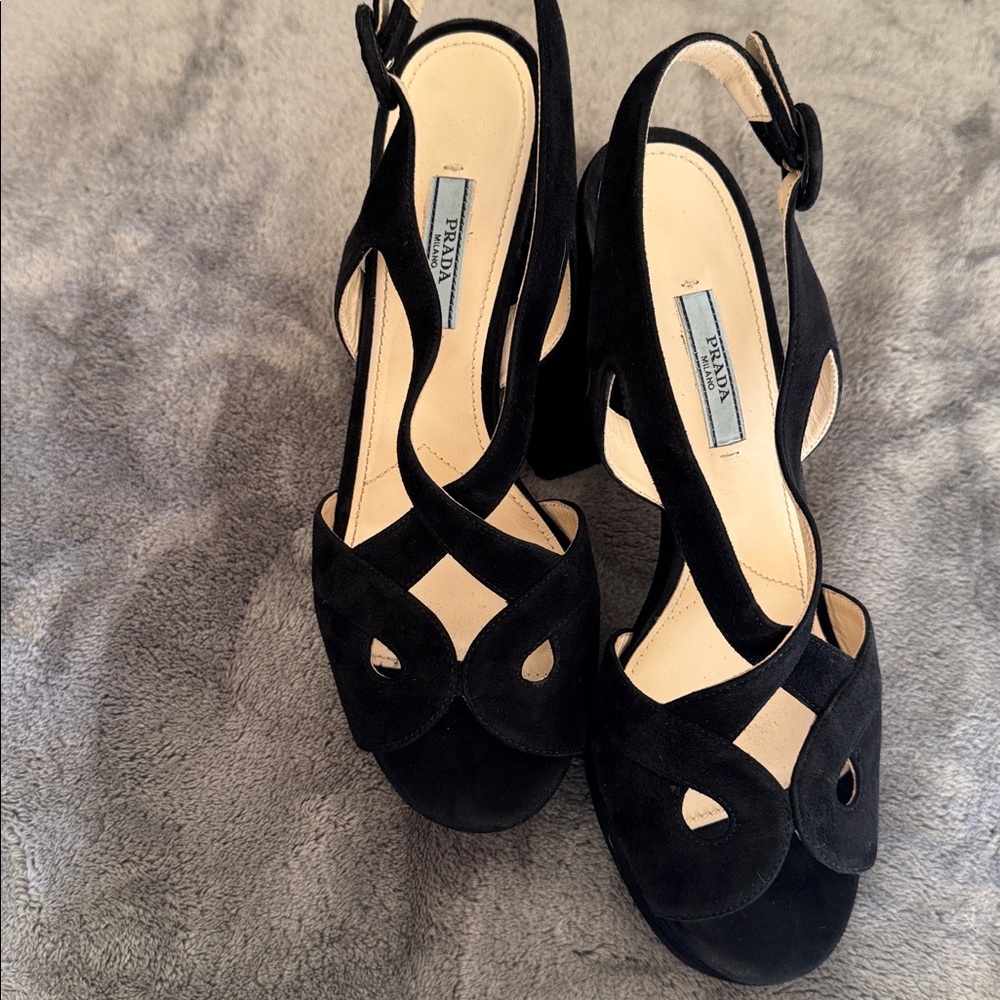 Prada platforms black suede 39